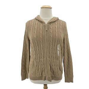 NEW St. Johns Bay Womens 1X Sweater Cardigan Hoodie Zipper Bisque Tan Cable Knit